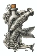 message in a bottle morphing tattoo design idea