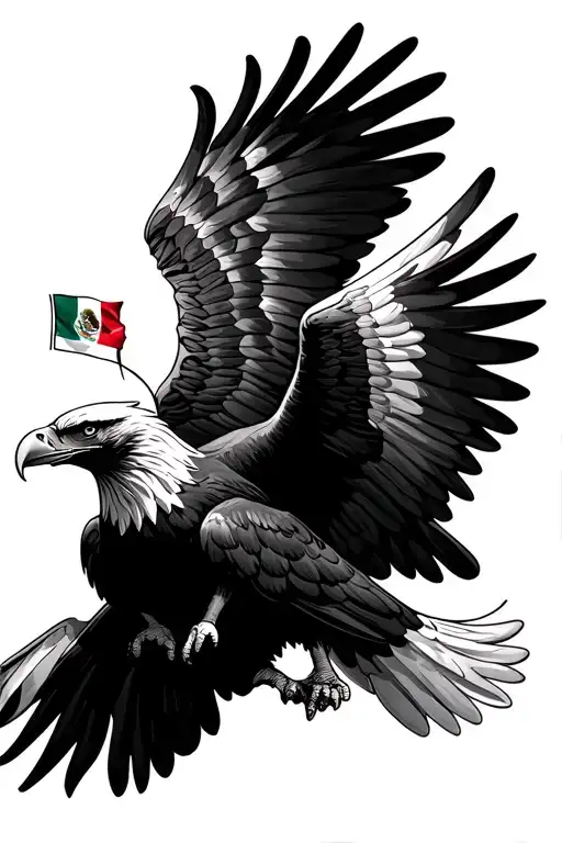 Fierce American Bald Eagle wing spread america flag in wing and mexico flag in wing tattoo design idea