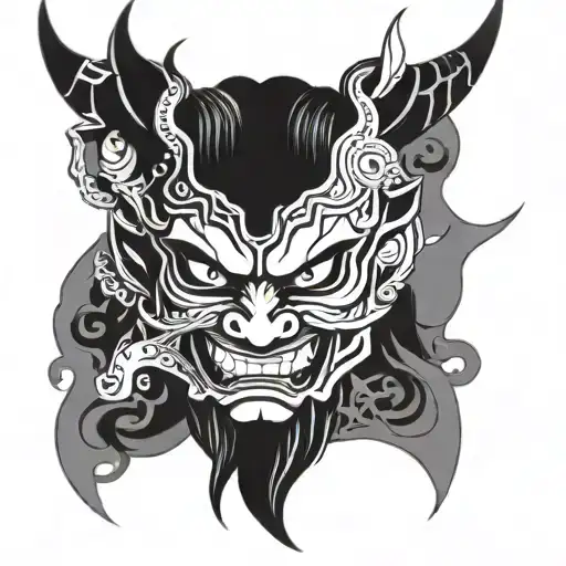 oni mask split in half tattoo design idea