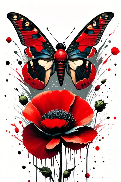 In the center of the picture there will be a moth with the wings stretched and it will sit on Wild Poppys tattoo design idea