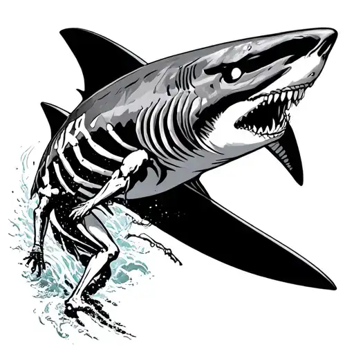 Skeleton surfing a shark tattoo design idea