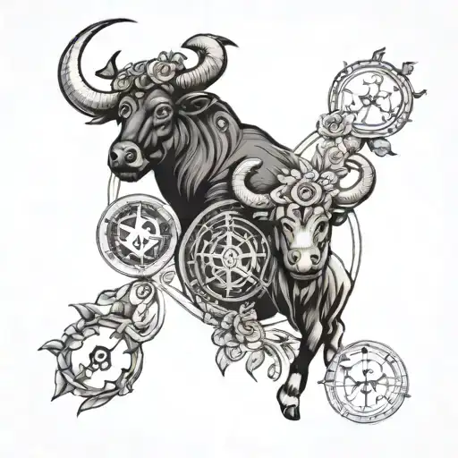 Astrology related tattoo with taurus and leo zodiac signs and a moon tattoo design idea
