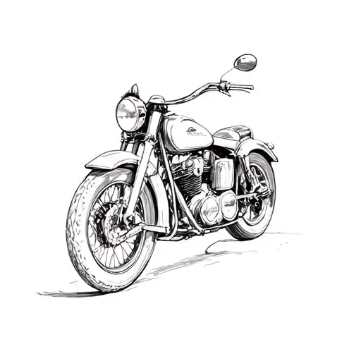 A sketch of a vintage motorcycle with James Bond's iconic gun barrel logo incorporated into the design, symbolizing adventure and sophistication tattoo design idea