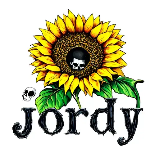 Draw me a tattoo around the name jordy With sunflowers and skulls where the name blends in with the tattoo tattoo design idea