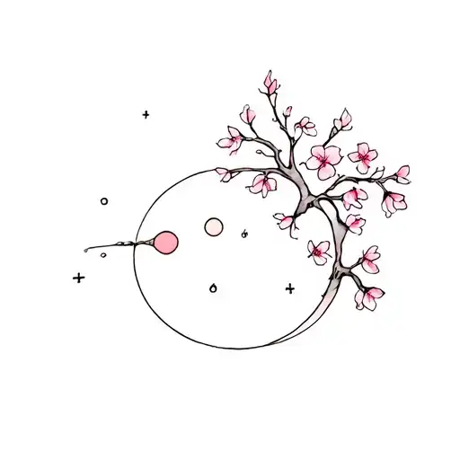 Small tattoo with Japanese cherry blossoms The moon and the sun attached together tattoo design idea