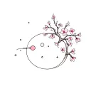 Small tattoo with Japanese cherry blossoms The moon and the sun attached together tattoo design idea