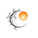 Small tattoo with Japanese cherry blossoms The moon and the sun attached together tattoo design idea