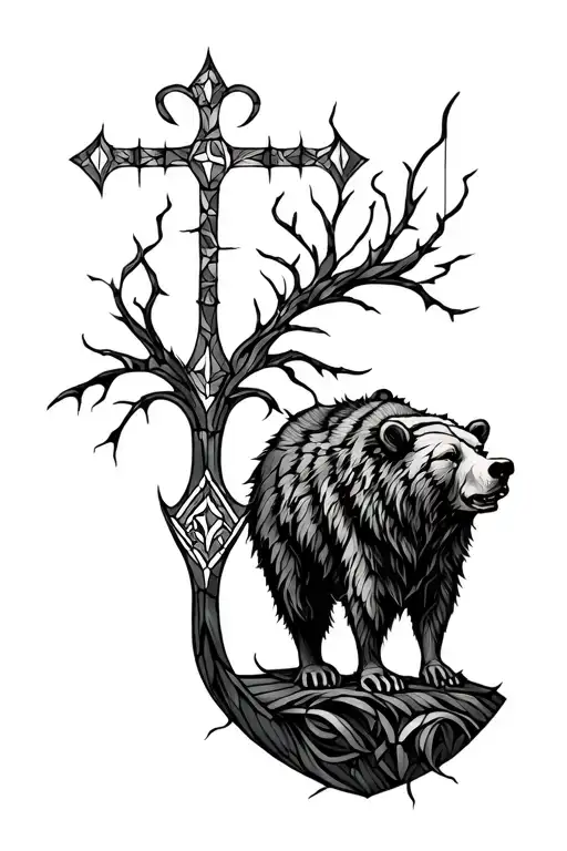 Viking bear runes stained glass mural tattoo design idea