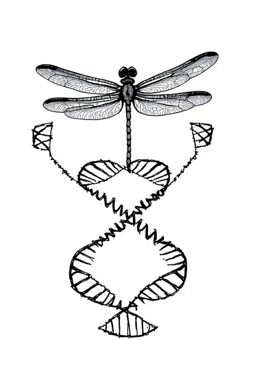 dragonfly surrounded by DNA strands tattoo design idea