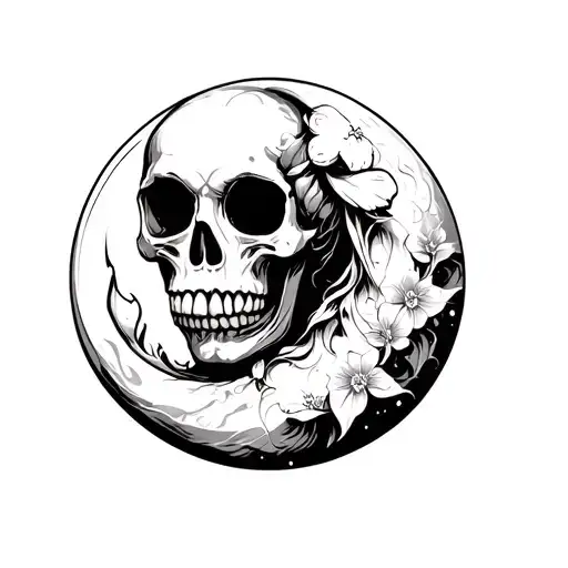 Fairy skull moon simple outline tatto tattoo design idea