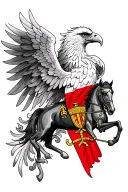 Can you design a tattoo based on the polish flag with the white eagle and polish wing hussars and major polish history tattoo design idea