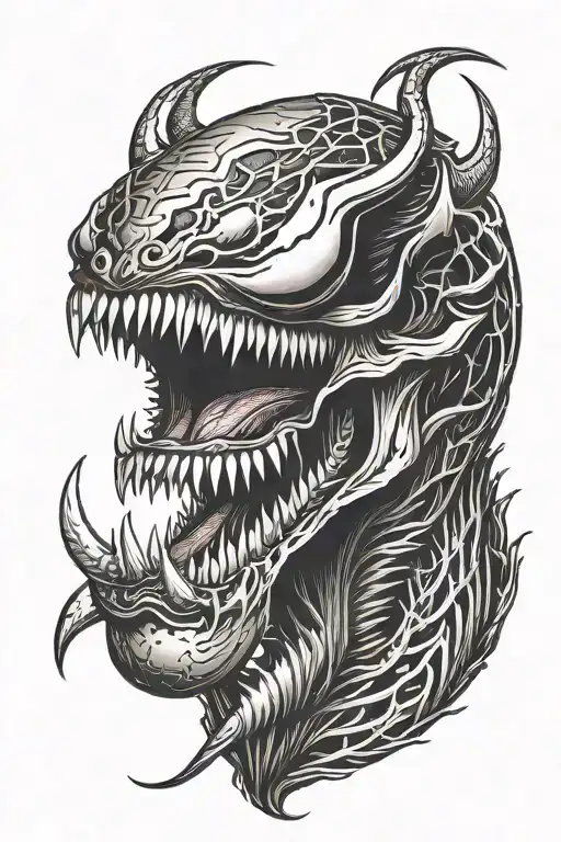sonyverse venom head with tongue and teeth claws tattoo design idea