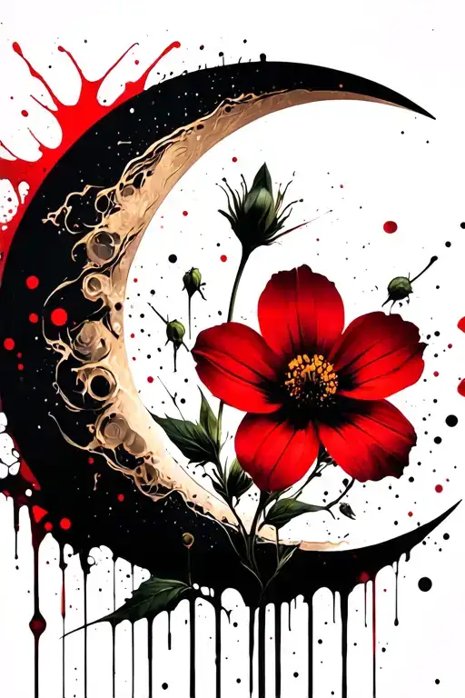 evening primrose, and crescent moon tattoo design idea