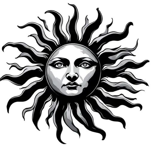 sun with a face with thick rays around tattoo design idea