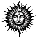 sun with a face with thick rays around tattoo design idea