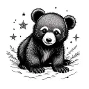cute bear cub with north star tattoo design idea