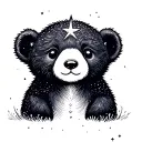 cute bear cub with north star tattoo design idea