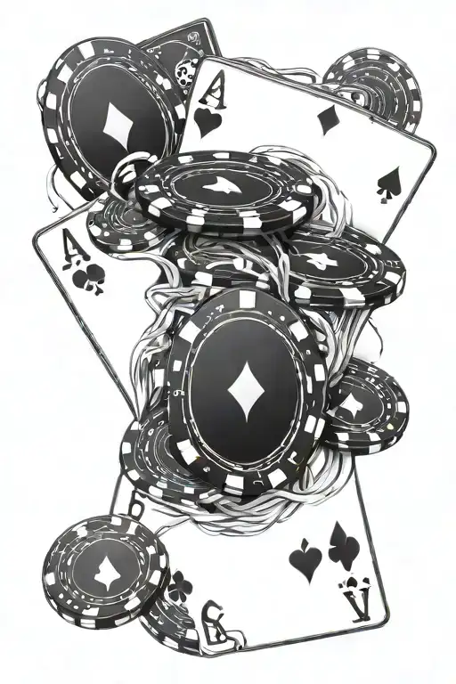 Poker Texas Holdem poker cards and chips floating away tattoo design idea