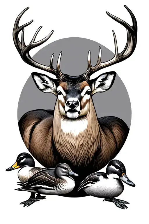 Whitetail deer and Ducks tattoo design idea