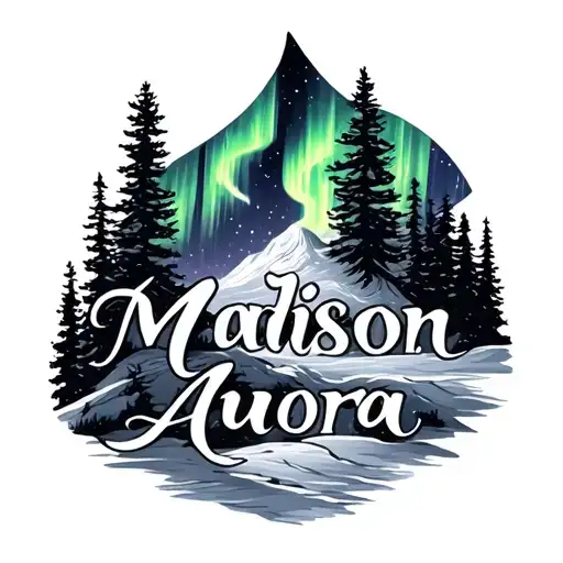 northern lights with madison and Aurora name written tattoo design idea