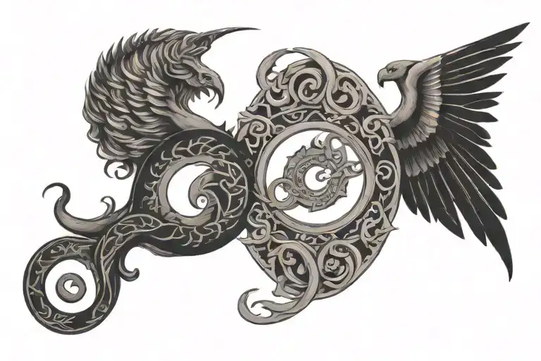 gemini zodiac sign, jormungand nordic mythology tattoo design idea