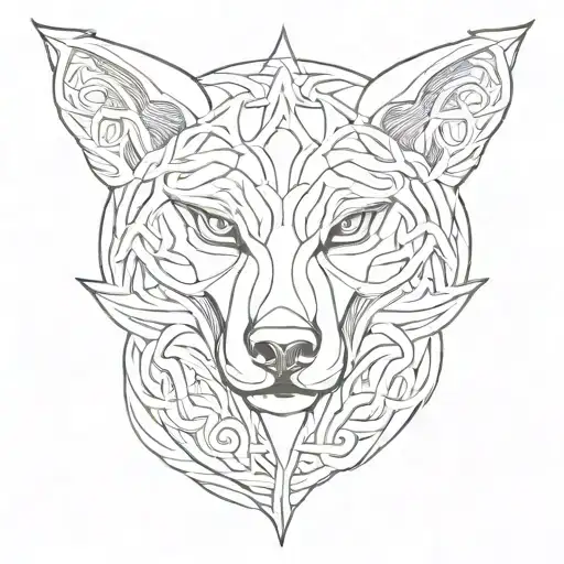 Celtic know wolf's head with alpha & omega symbol tattoo design idea
