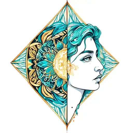 Gemini and Aquarius patern geometrical tattoo design idea