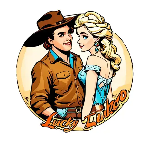 Lucky Luke and Elsa  tattoo design idea