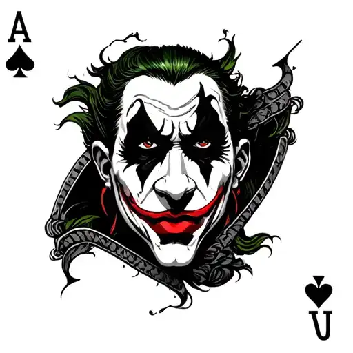 a joker card in japanese style. with the face of a Samurai  tattoo design idea