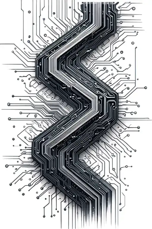 Large sleeve of realistic circuit board pathways that organically transform into neural network branches, with subtle bi tattoo design idea