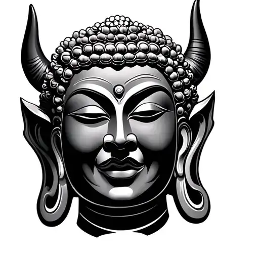 Buddha Face, Japanese Demon Mask tattoo design idea