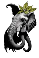 elephant head adorned with hazel leaf intertwined tattoo design idea