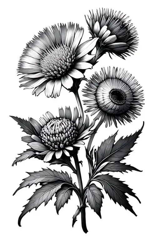 columbine thistle and calendula flower growing tattoo design idea
