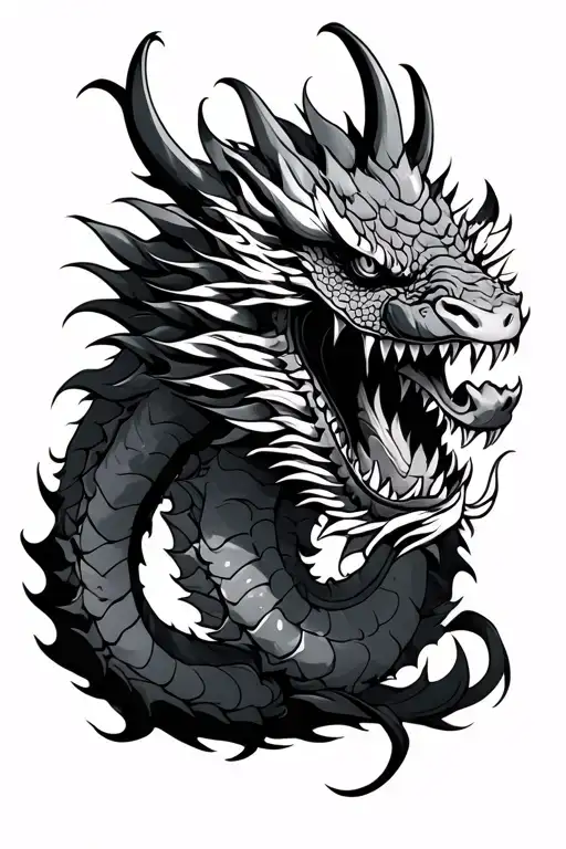 Japanese dragon angry tattoo design idea