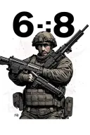 "6:8" modern soldier holding a gun tattoo design idea