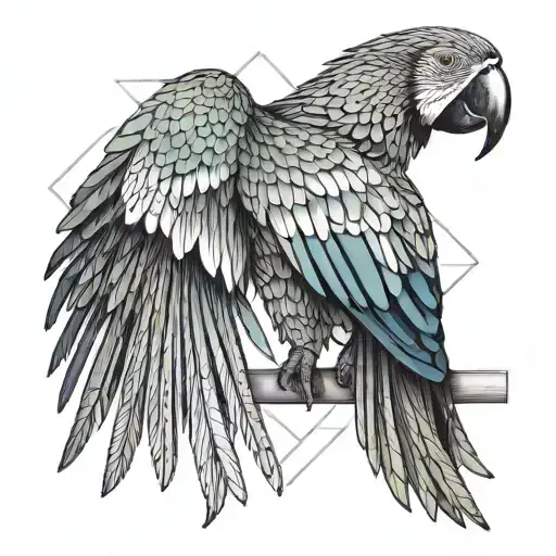 macaw perched with wings out tattoo design idea