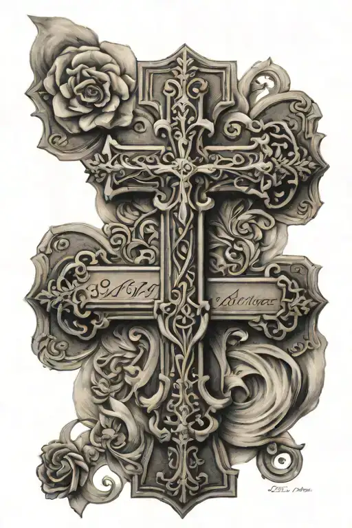 feminine cross with bible verse Isaiah 41:10 tattoo design idea