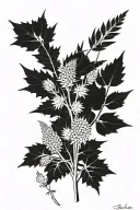 birch leaves, quaking-grass, thistle and ferns tattoo design idea