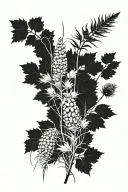 birch leaves, quaking-grass, thistle and ferns tattoo design idea