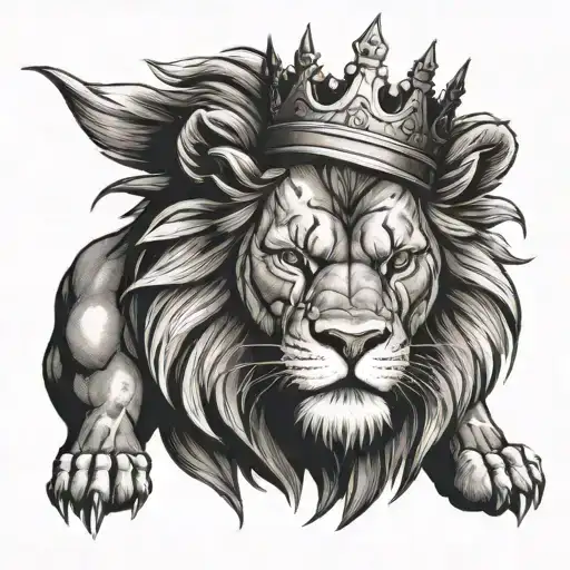 angry lion with crown tattoo design idea