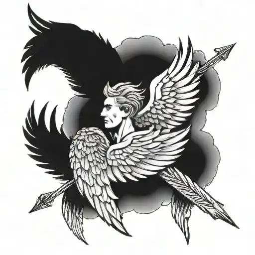 five arrows heads facing one direction but one of them is a angel wings  tattoo design idea