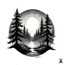 Web of wyrd with pines trees tattoo design idea