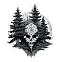 Web of wyrd with pines trees tattoo design idea