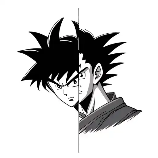Half of face Goku Dragon Ball and half faces of Ranma 1/2 tattoo design idea