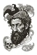marcus aurelius partial face with stoicism symbols including memento mori tattoo design idea