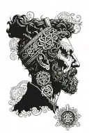 marcus aurelius partial face with stoicism symbols including memento mori tattoo design idea