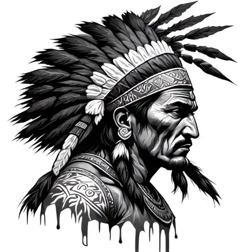 Indian warrior with skin falling off tattoo design idea