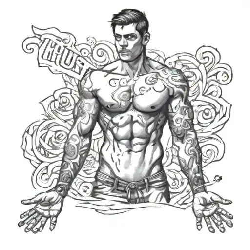 topless male trust yourself tattoo design idea