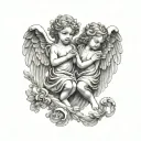 2 child angels flying tattoo design idea