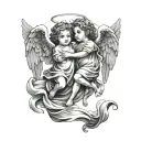 2 child angels flying tattoo design idea